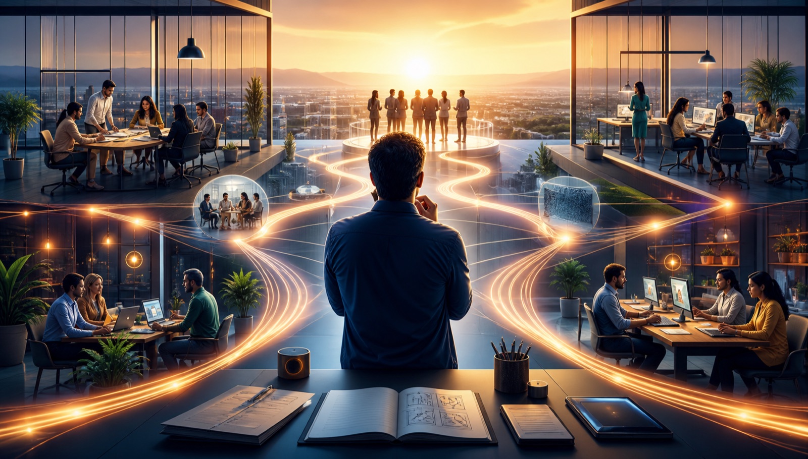 A founder directing a connected company of teams and real work
